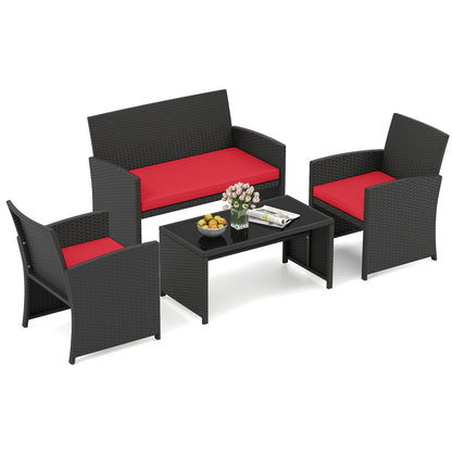 4 Pieces Patio Furniture Set with Tempered Glass Tabletop and Removable Cushion, Red Patio Conversation Sets at Gallery Canada