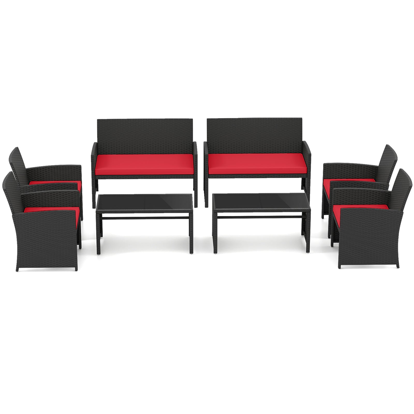 4 Pieces Patio Furniture Set with Tempered Glass Tabletop and Removable Cushion, Red Patio Conversation Sets at Gallery Canada