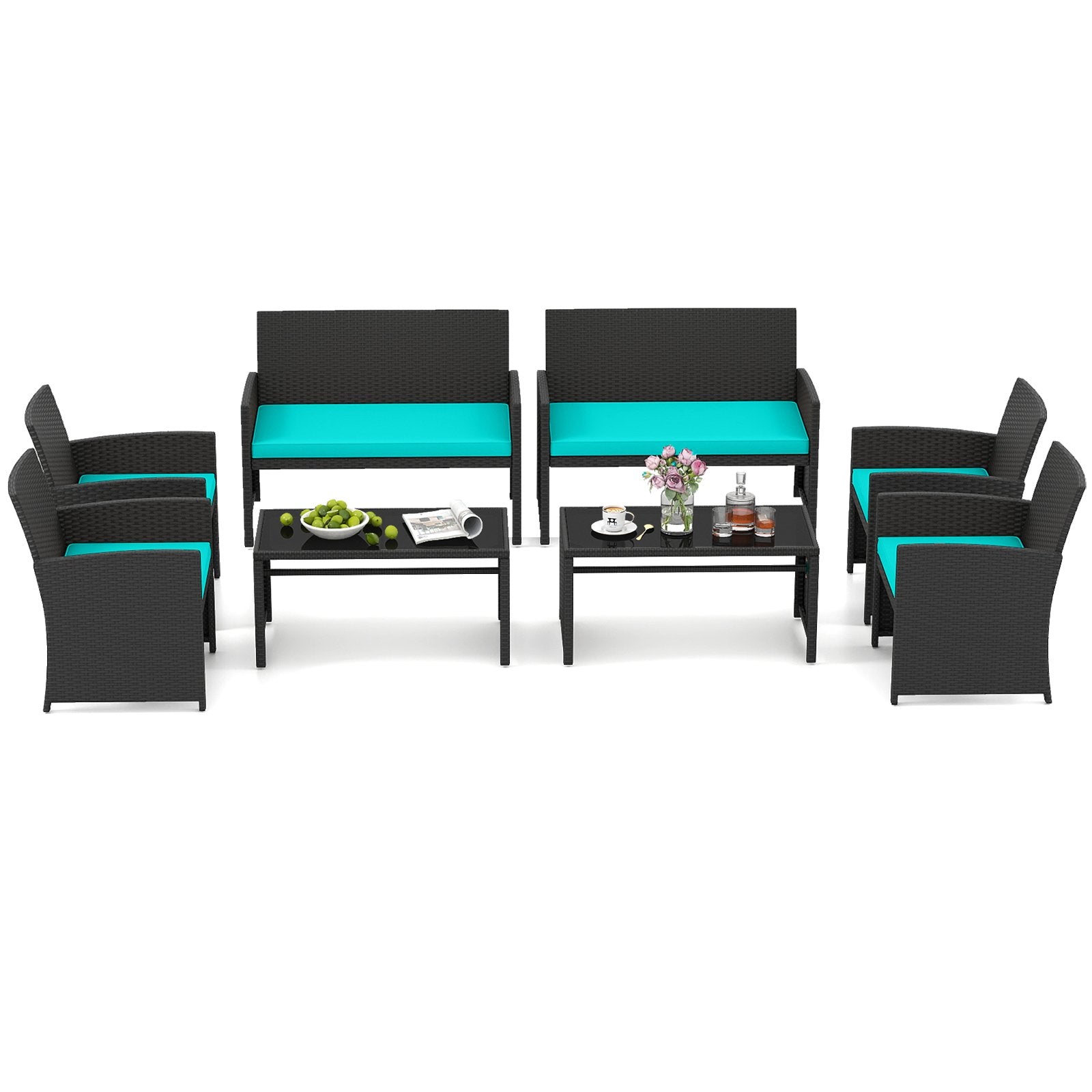 4 Pieces Patio Furniture Set with Tempered Glass Tabletop and Removable Cushion, Turquoise Patio Conversation Sets at Gallery Canada