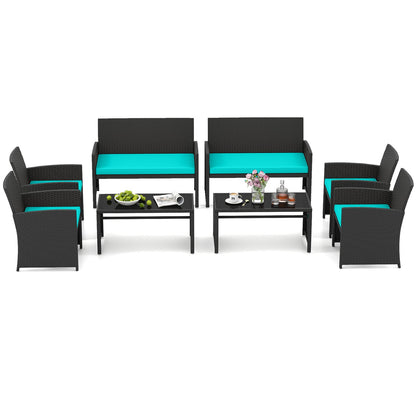 4 Pieces Patio Furniture Set with Tempered Glass Tabletop and Removable Cushion, Turquoise Patio Conversation Sets at Gallery Canada