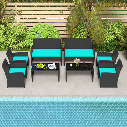 4 Pieces Patio Furniture Set with Tempered Glass Tabletop and Removable Cushion, Turquoise Patio Conversation Sets at Gallery Canada