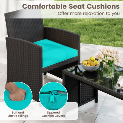 4 Pieces Patio Furniture Set with Tempered Glass Tabletop and Removable Cushion, Turquoise Patio Conversation Sets at Gallery Canada