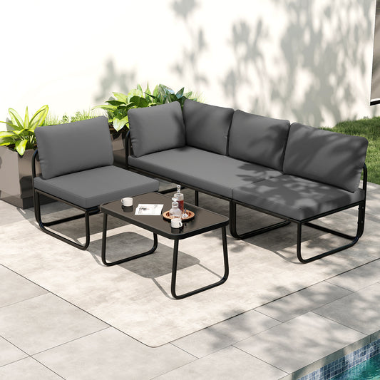 4 Pieces Patio Furniture Set with Cushions and Coffee Table, Gray