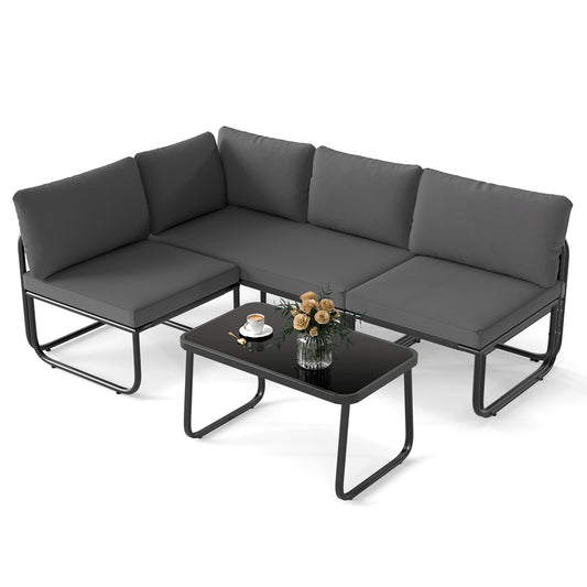 4 Pieces Patio Furniture Set with Cushions and Coffee Table, Gray