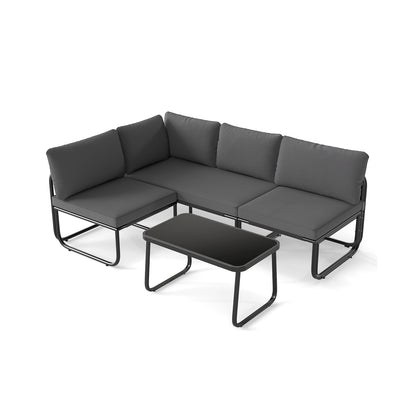 4 Pieces Patio Furniture Set with Cushions and Coffee Table, Gray