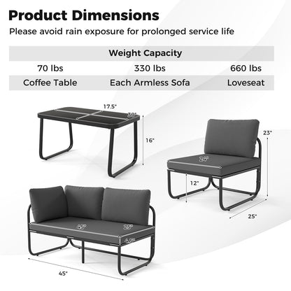 4 Pieces Patio Furniture Set with Cushions and Coffee Table, Gray