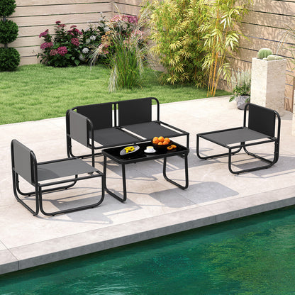 4 Pieces Patio Furniture Set with Cushions and Coffee Table, Gray