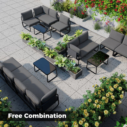4 Pieces Patio Furniture Set with Cushions and Coffee Table, Gray
