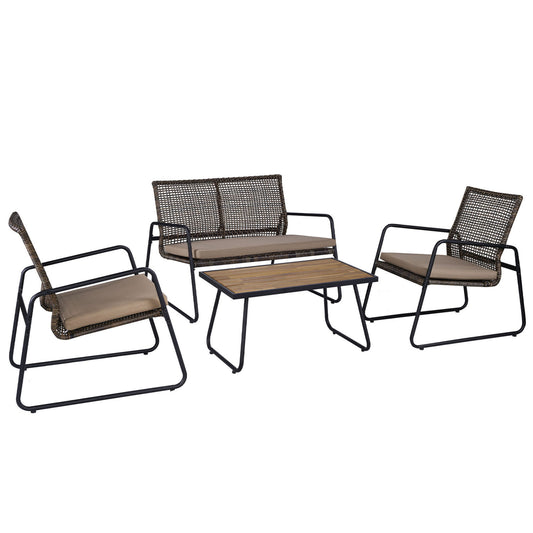 4 Pieces Patio Furniture Set with Acacia Wood Coffee Table and Zippered Cushions-Mix Brown, Brown Patio Furniture Sets Brown at Gallery Canada