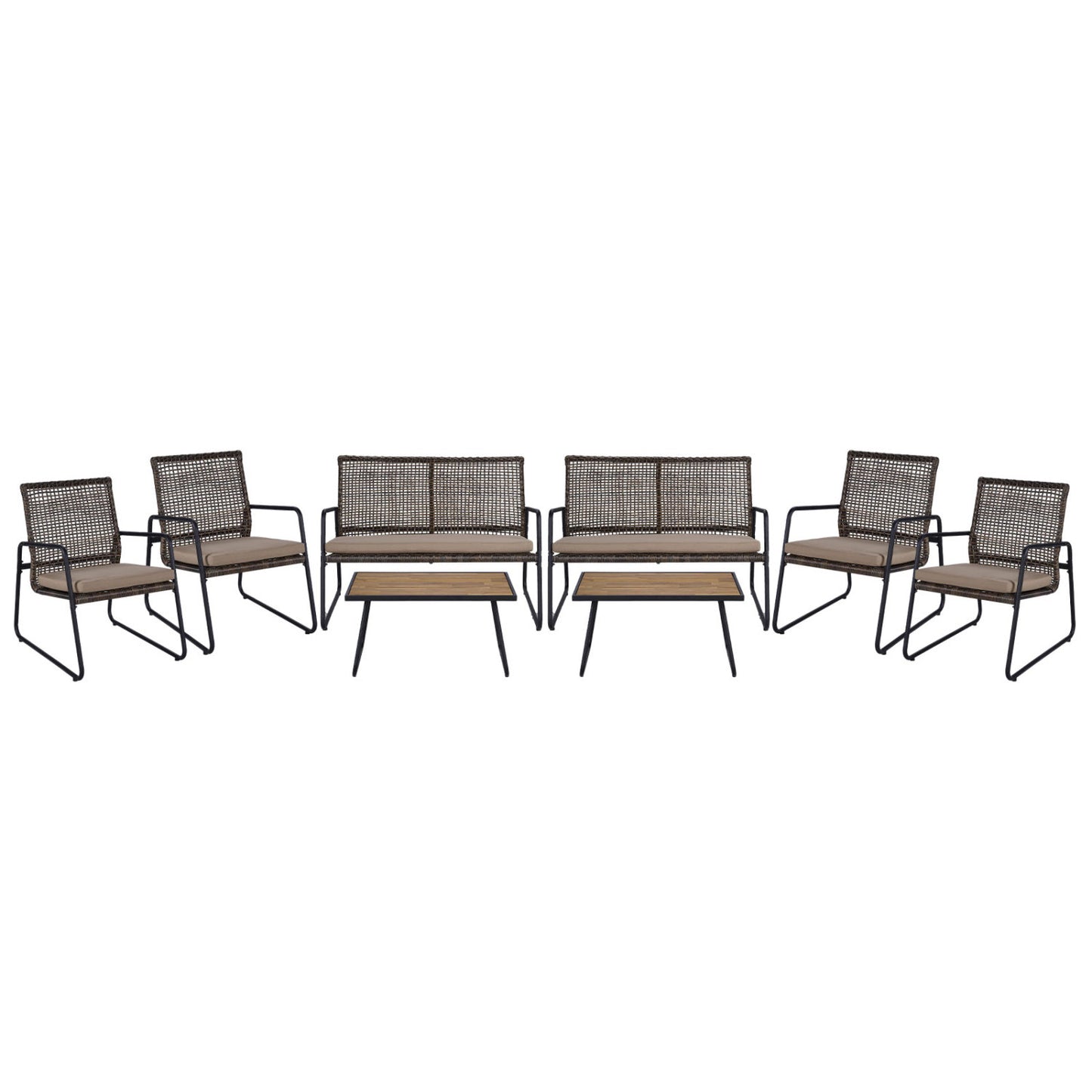 4 Pieces Patio Furniture Set with Acacia Wood Coffee Table and Zippered Cushions-Mix Brown, Brown Patio Furniture Sets at Gallery Canada