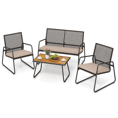 4 Pieces Patio Furniture Set with Acacia Wood Coffee Table and Zippered Cushions-Mix Brown, Brown Patio Furniture Sets Brown at Gallery Canada