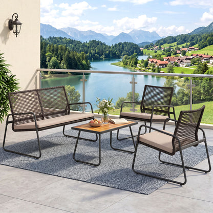 4 Pieces Patio Furniture Set with Acacia Wood Coffee Table and Zippered Cushions-Mix Brown, Brown Patio Furniture Sets at Gallery Canada