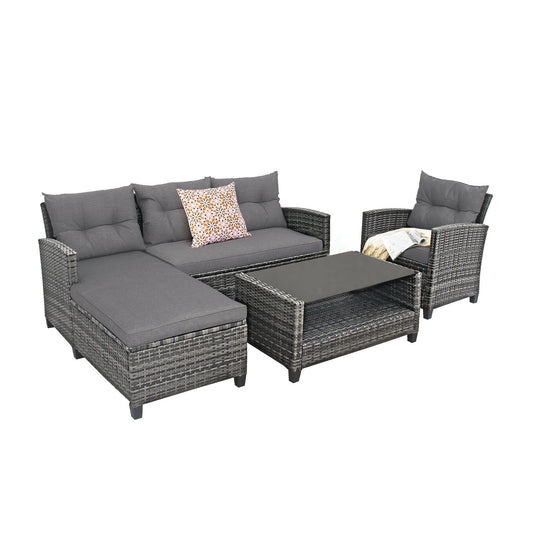 4 Piece Patio Rattan Furniture Set With Cushion, Gray Outdoor Sectionals Gray at Gallery Canada