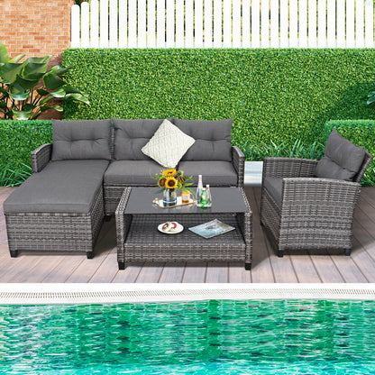 4 Piece Patio Rattan Furniture Set With Cushion, Gray Outdoor Sectionals at Gallery Canada