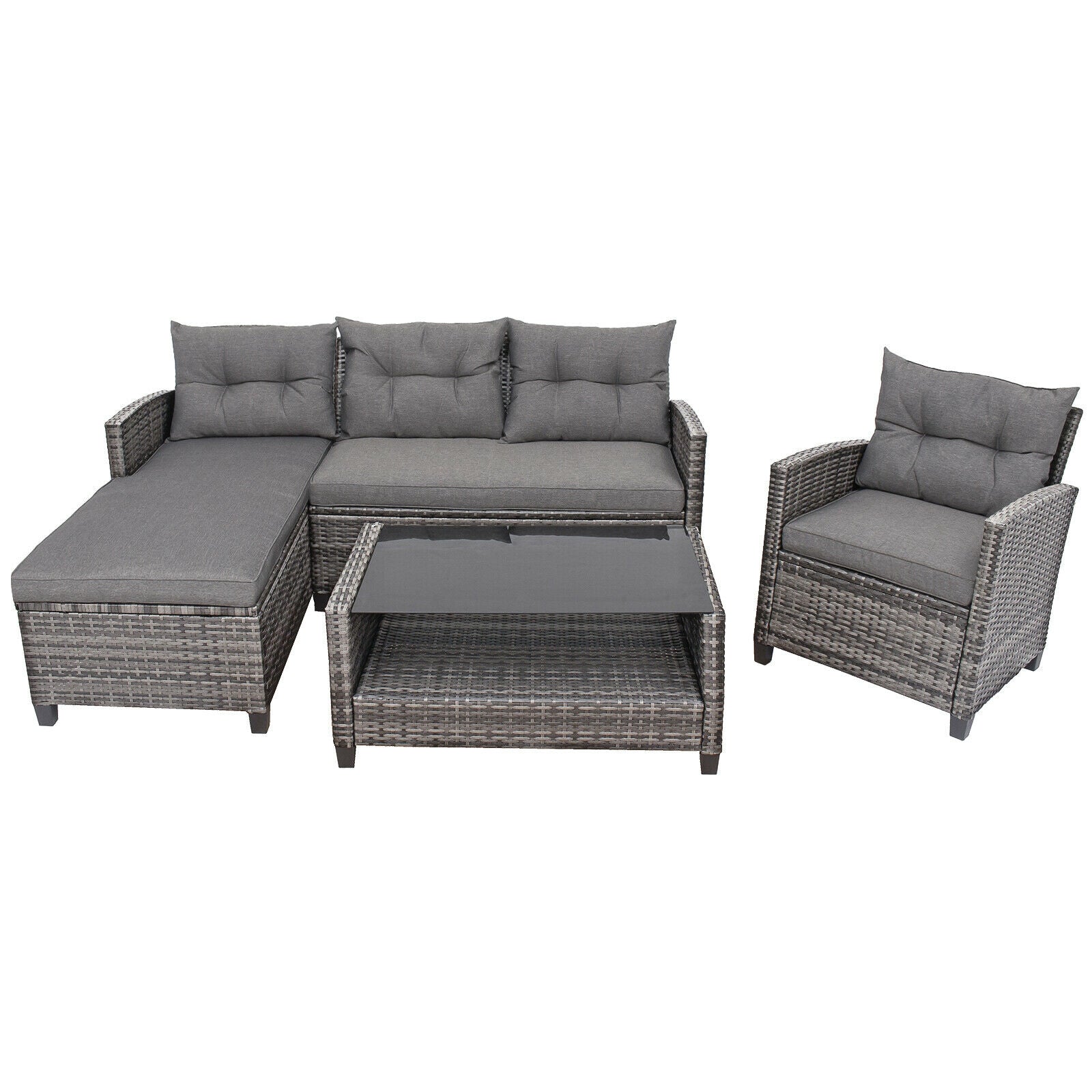 4 Piece Patio Rattan Furniture Set With Cushion, Gray Outdoor Sectionals at Gallery Canada