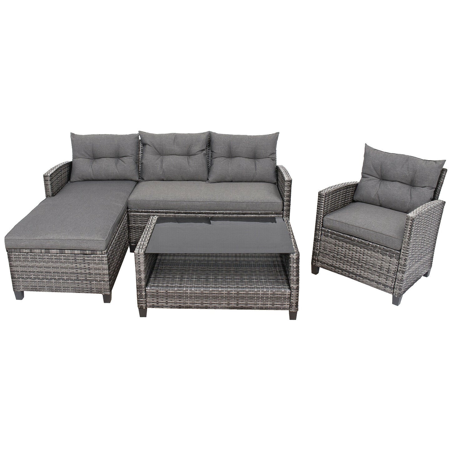 4 Piece Patio Rattan Furniture Set With Cushion, Gray Outdoor Sectionals at Gallery Canada