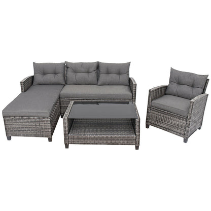 4 Piece Patio Rattan Furniture Set With Cushion, Gray Outdoor Sectionals at Gallery Canada