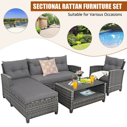 4 Piece Patio Rattan Furniture Set With Cushion, Gray Outdoor Sectionals at Gallery Canada