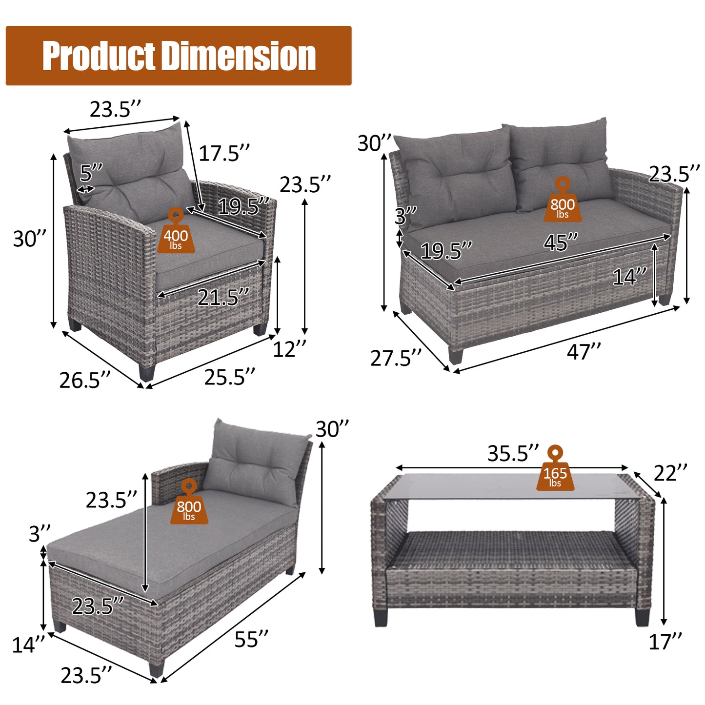 4 Piece Patio Rattan Furniture Set With Cushion, Gray Outdoor Sectionals at Gallery Canada
