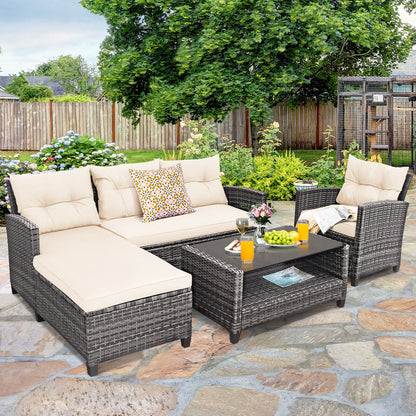 Patio Rattan Furniture Set, 4 Pieces, With Cushion And Table Shelf, Off White Outdoor Sectionals at Gallery Canada