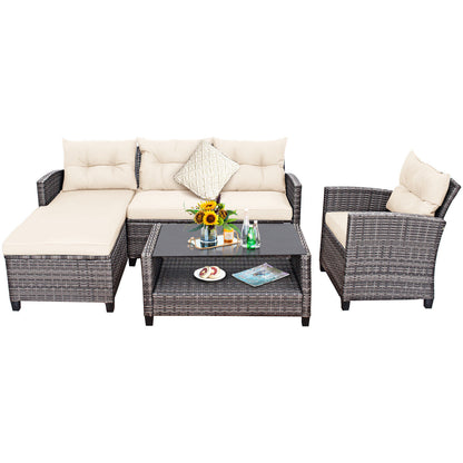 Patio Rattan Furniture Set, 4 Pieces, With Cushion And Table Shelf, Off White Outdoor Sectionals at Gallery Canada