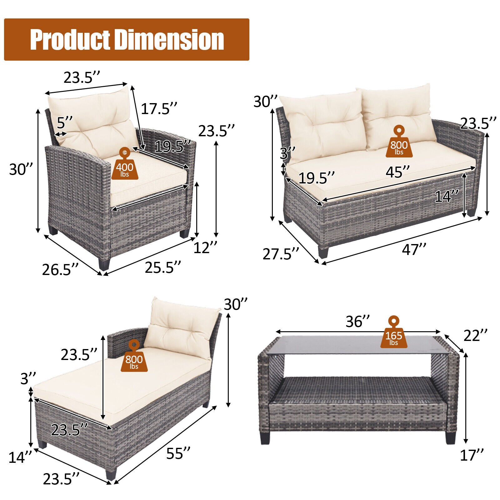 Patio Rattan Furniture Set, 4 Pieces, With Cushion And Table Shelf, Off White Outdoor Sectionals at Gallery Canada