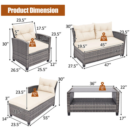 Patio Rattan Furniture Set, 4 Pieces, With Cushion And Table Shelf, Off White Outdoor Sectionals at Gallery Canada