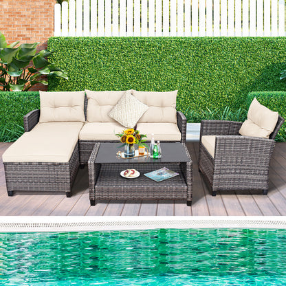 Patio Rattan Furniture Set, 4 Pieces, With Cushion And Table Shelf, Off White Outdoor Sectionals at Gallery Canada
