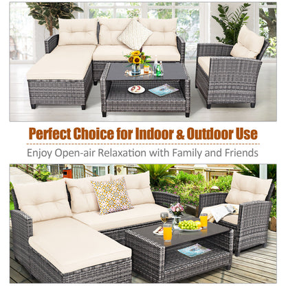 Patio Rattan Furniture Set, 4 Pieces, With Cushion And Table Shelf, Off White Outdoor Sectionals at Gallery Canada