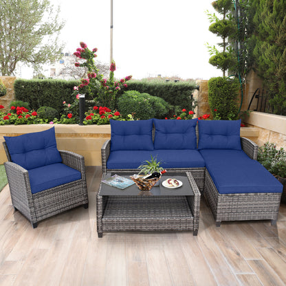 4 Pieces Patio Rattan Sofa Furniture Set with Cushion and 2-Tier Coffee Table, Navy Outdoor Sectionals at Gallery Canada