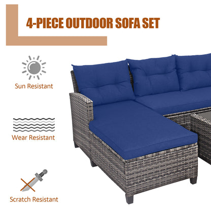 4 Pieces Patio Rattan Sofa Furniture Set with Cushion and 2-Tier Coffee Table, Navy Outdoor Sectionals at Gallery Canada