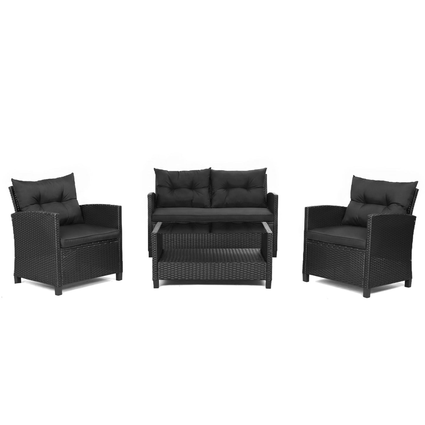 4-Piece Rattan Patio Conversation Set, Glass Top, Black