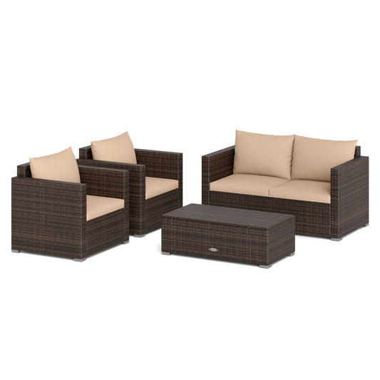 4 Piece Patio Rattan Conversation Set, Brown Patio Conversation Sets Brown at Gallery Canada