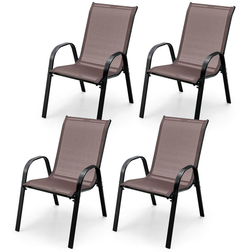 4 Piece Stackable Patio Dining Chairs Set, Brown