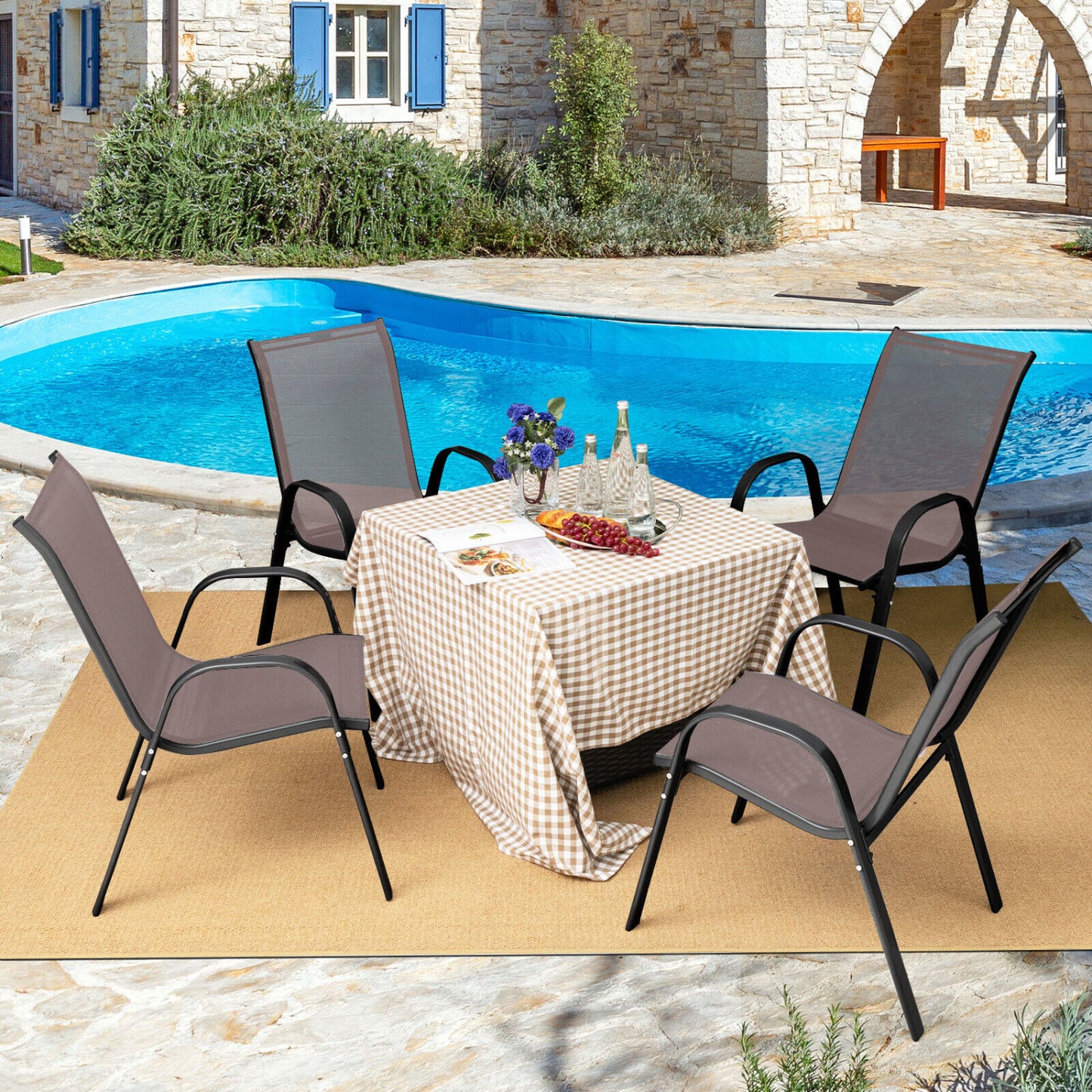 4 Piece Stackable Patio Dining Chairs Set, Brown Patio Dining Chairs at Gallery Canada