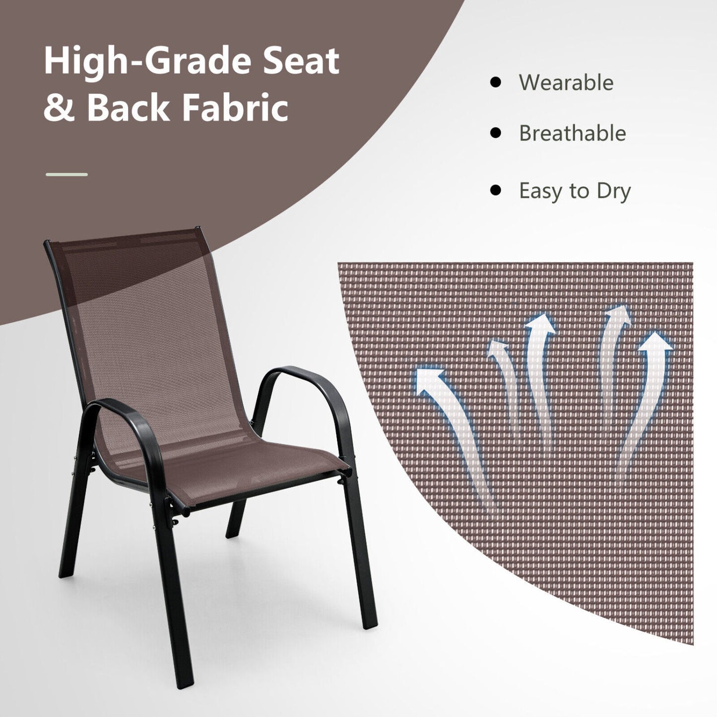 4 Piece Stackable Patio Dining Chairs Set, Brown Patio Dining Chairs at Gallery Canada