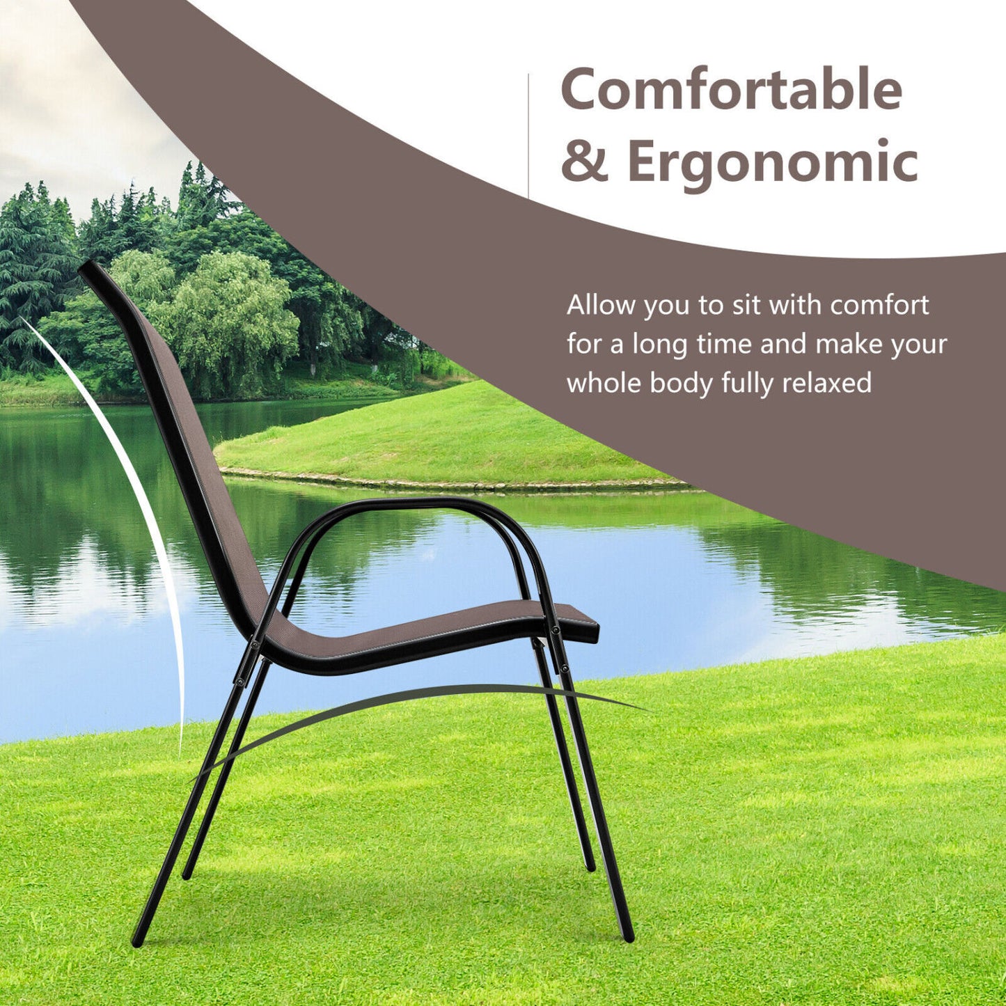 4 Piece Stackable Patio Dining Chairs Set, Brown Patio Dining Chairs at Gallery Canada