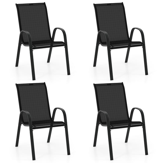 4-Piece Stackable Patio Dining Chairs Set, Black Patio Dining Chairs Black at Gallery Canada