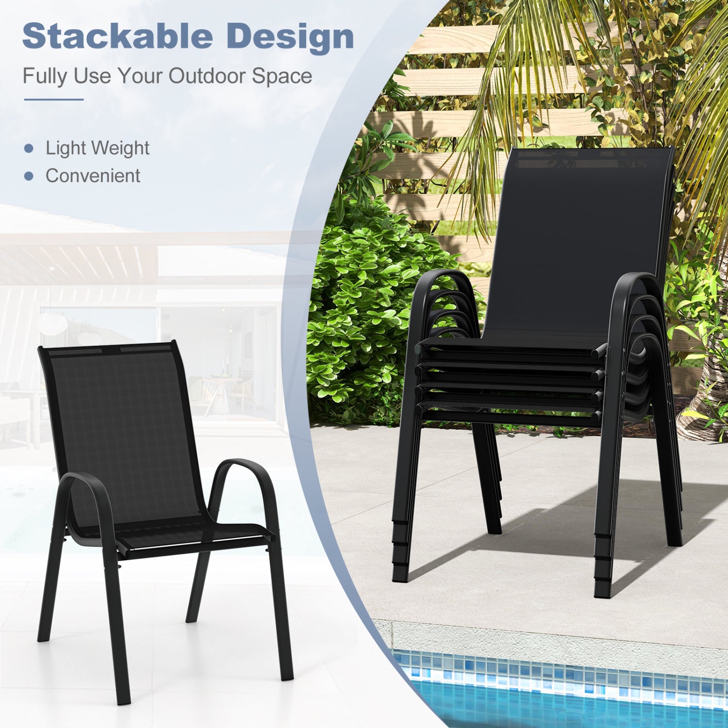 4-Piece Stackable Patio Dining Chairs Set, Black Patio Dining Chairs at Gallery Canada