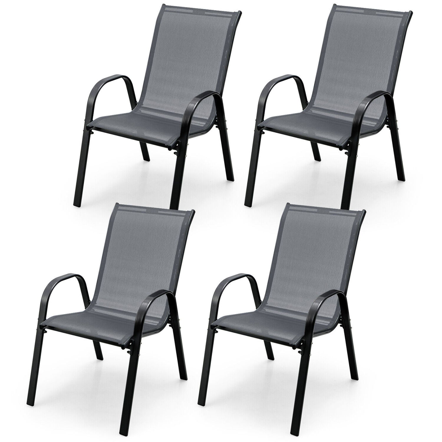 4-Piece Stackable Patio Dining Chairs Set, Gray Patio Dining Chairs Gray at Gallery Canada