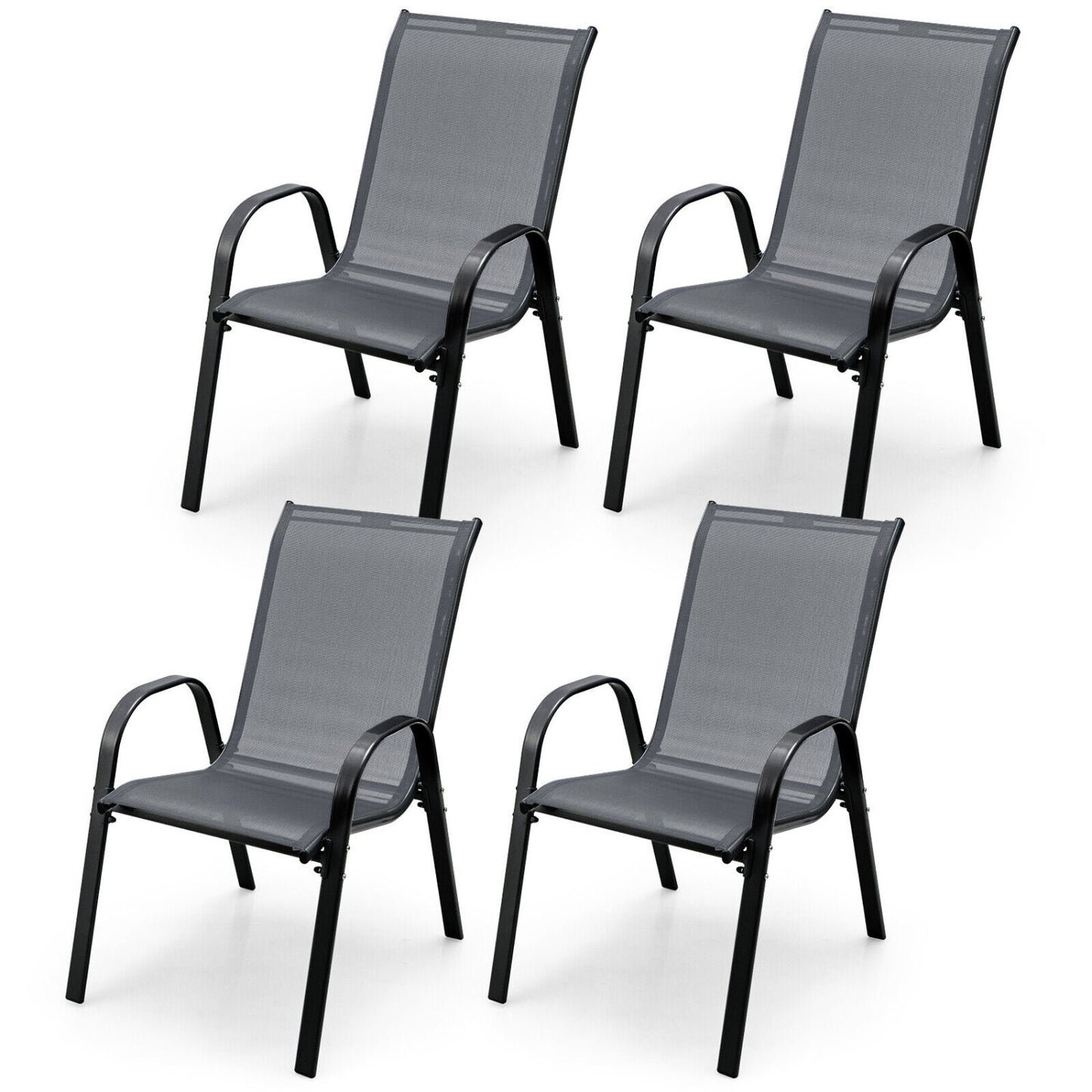 4-Piece Stackable Patio Dining Chairs Set, Gray Patio Dining Chairs Gray at Gallery Canada