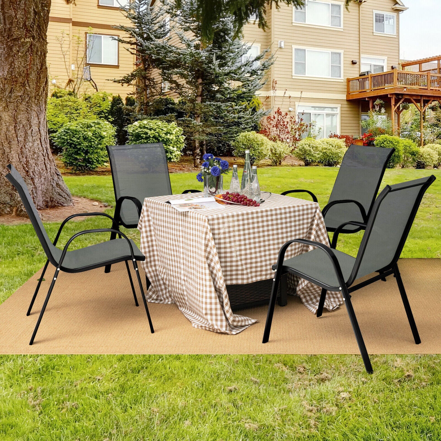 4-Piece Stackable Patio Dining Chairs Set, Gray Patio Dining Chairs at Gallery Canada