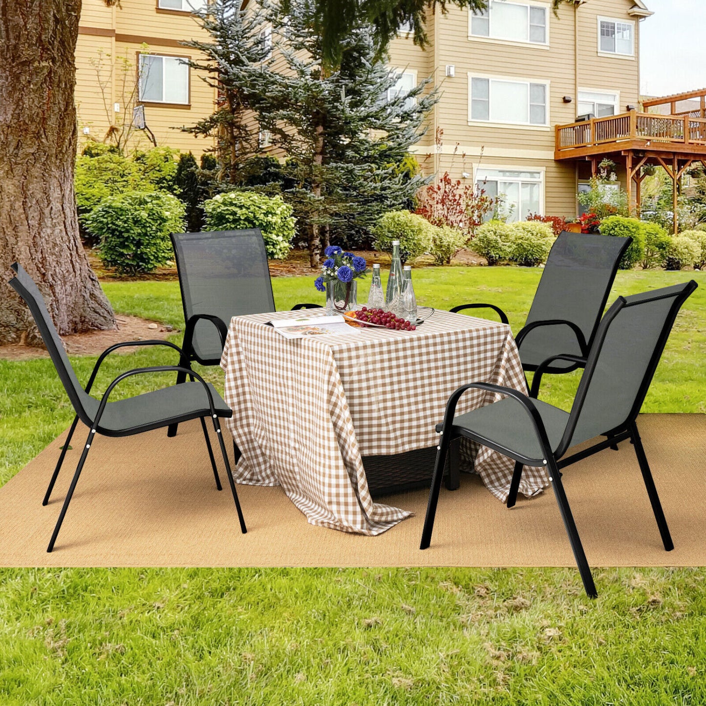 4-Piece Stackable Patio Dining Chairs Set, Gray Patio Dining Chairs at Gallery Canada