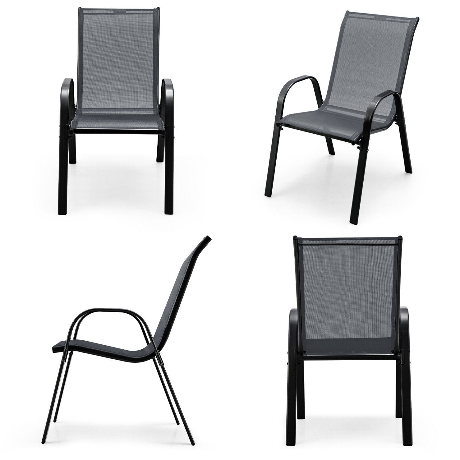 4-Piece Stackable Patio Dining Chairs Set, Gray Patio Dining Chairs at Gallery Canada