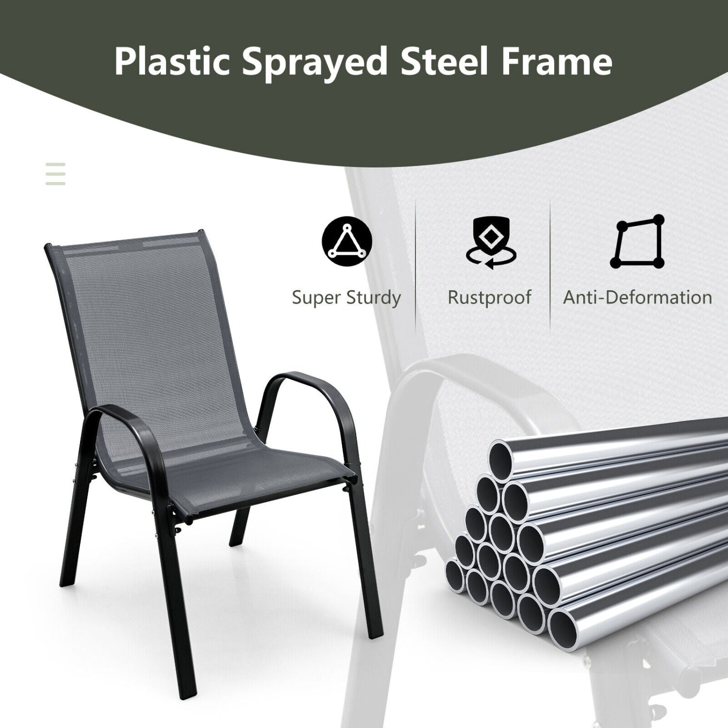 4-Piece Stackable Patio Dining Chairs Set, Gray Patio Dining Chairs at Gallery Canada