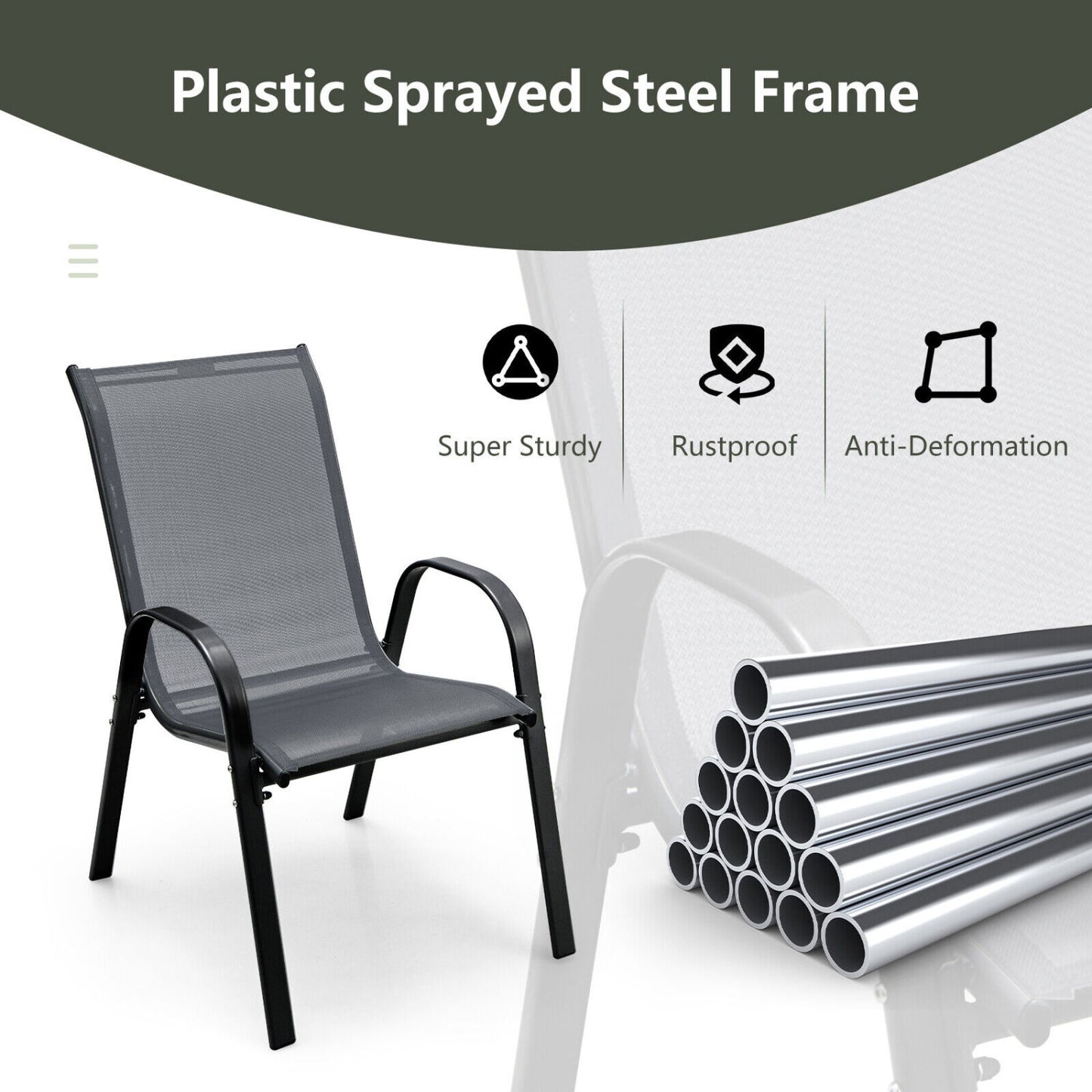 4-Piece Stackable Patio Dining Chairs Set, Gray Patio Dining Chairs at Gallery Canada
