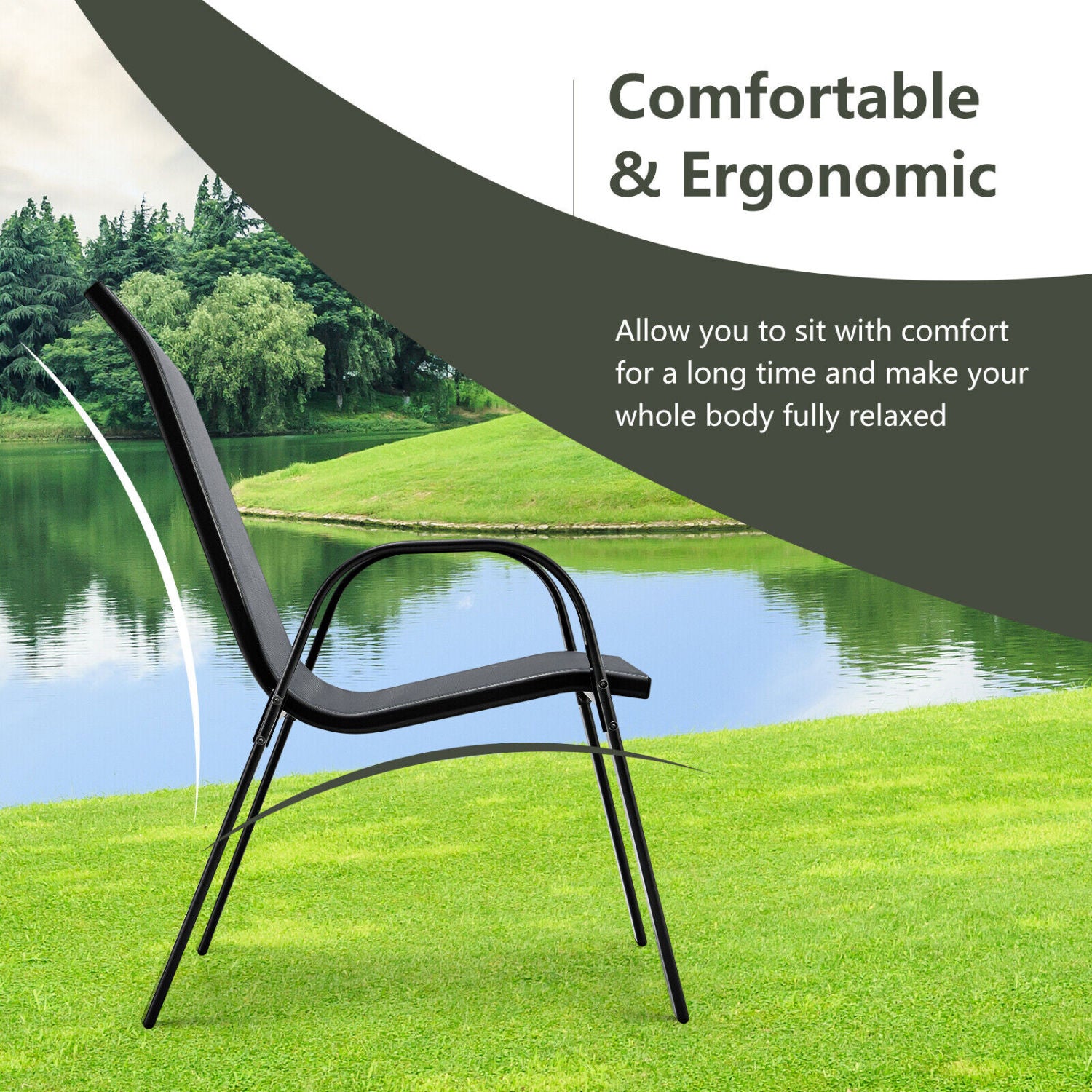 4-Piece Stackable Patio Dining Chairs Set, Gray Patio Dining Chairs at Gallery Canada
