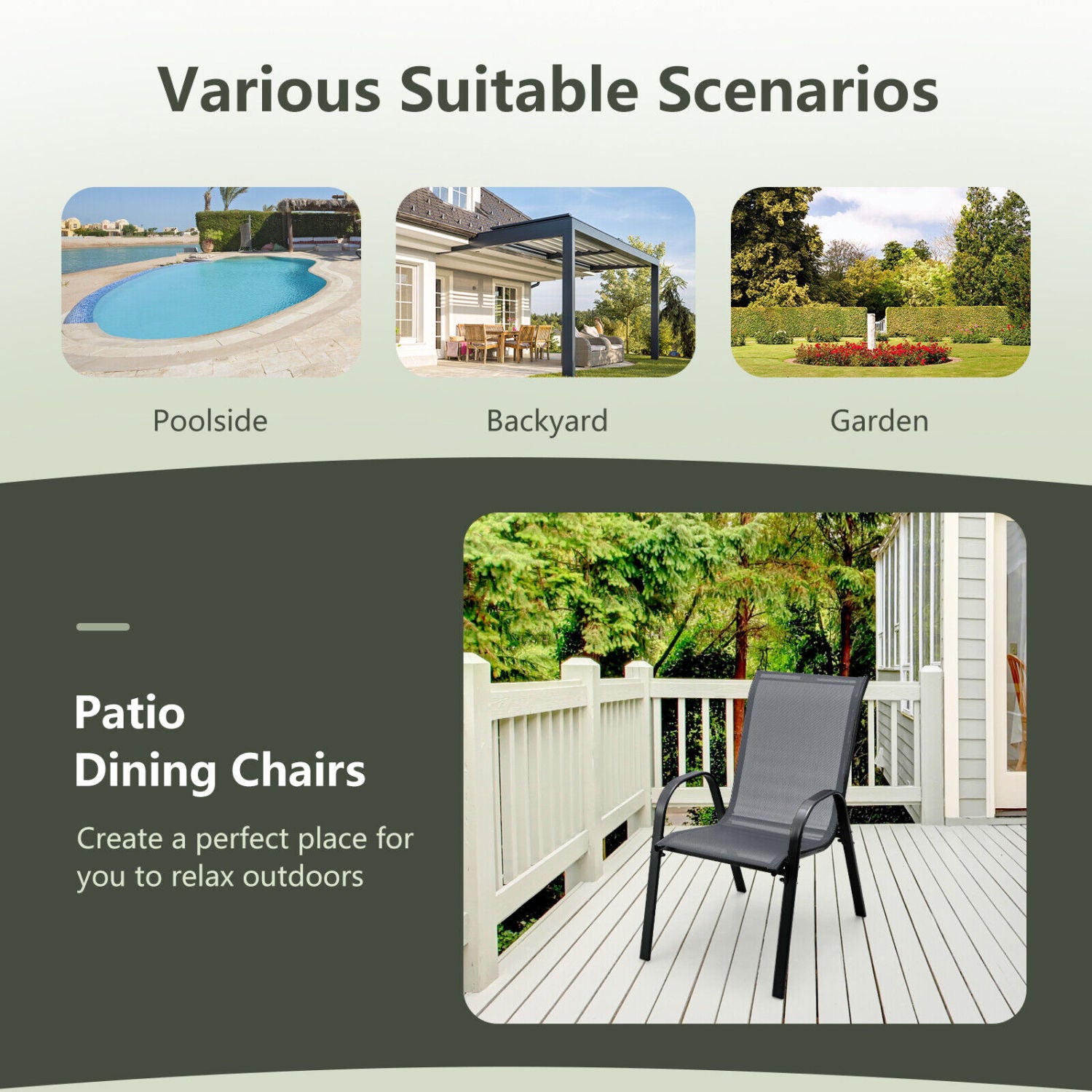 4-Piece Stackable Patio Dining Chairs Set, Gray Patio Dining Chairs at Gallery Canada