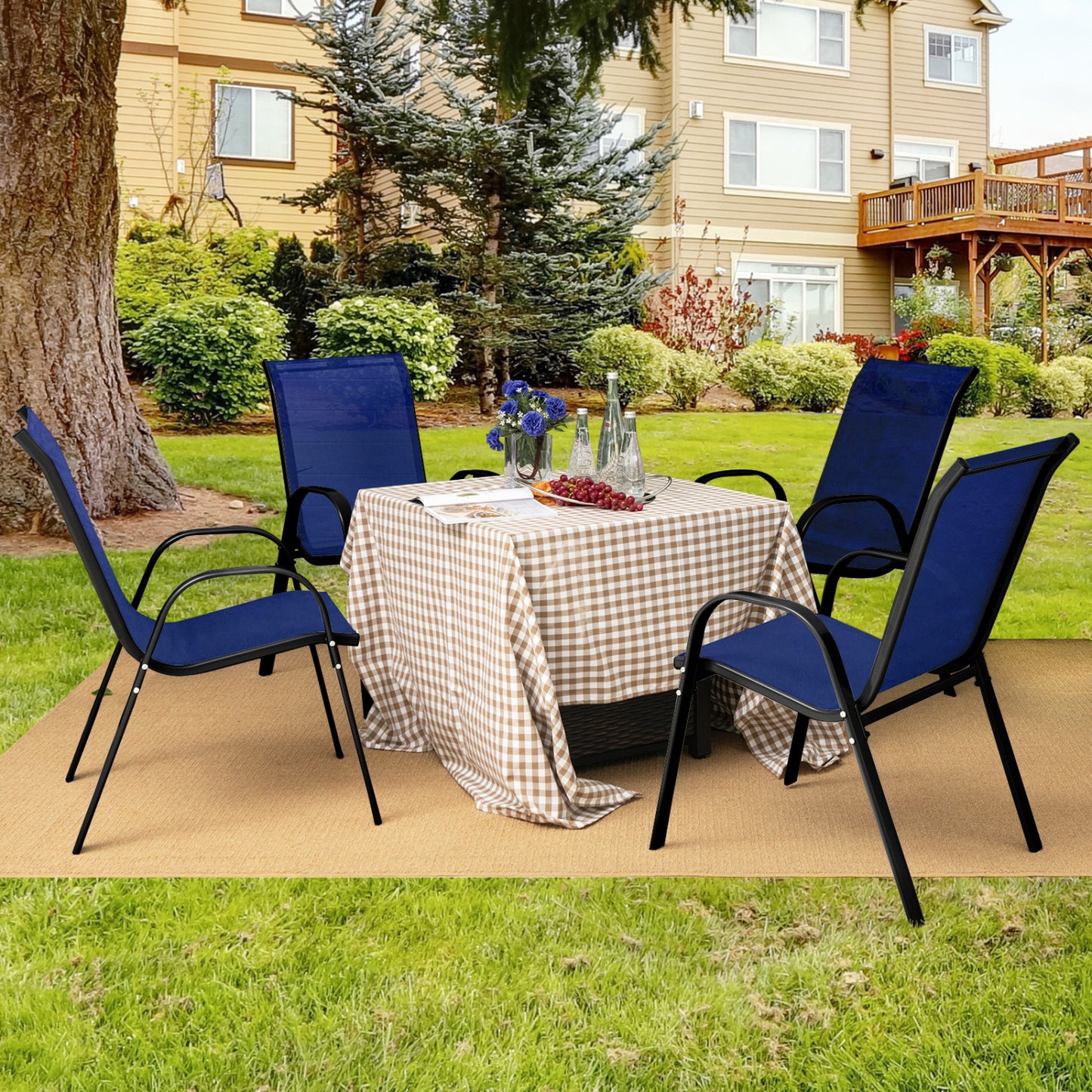 4 Piece Stackable Patio Dining Chairs Set, Navy Patio Dining Chairs at Gallery Canada