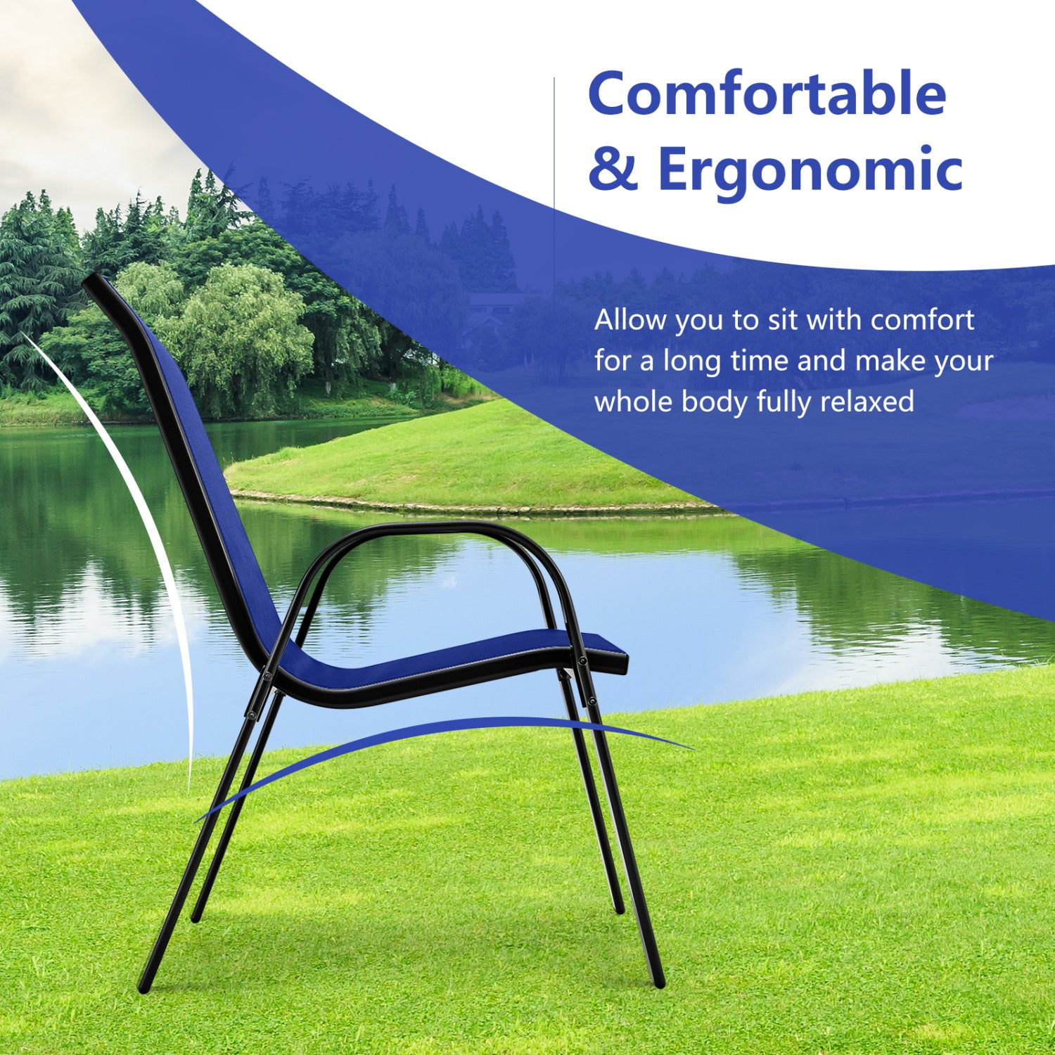 4 Piece Stackable Patio Dining Chairs Set, Navy Patio Dining Chairs at Gallery Canada